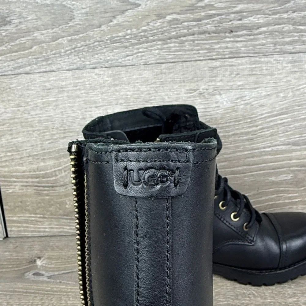 Ugg Kilmer II Exposed Fur Womens Sz 5.5 Black Leather Zip Lace 8-Eye Combat Boot - Picture 12 of 14